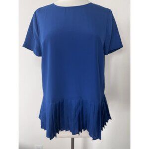 J. Crew Factory Size M Blue Pleated Hem Blouse Silky Polyester Casual Workwear
